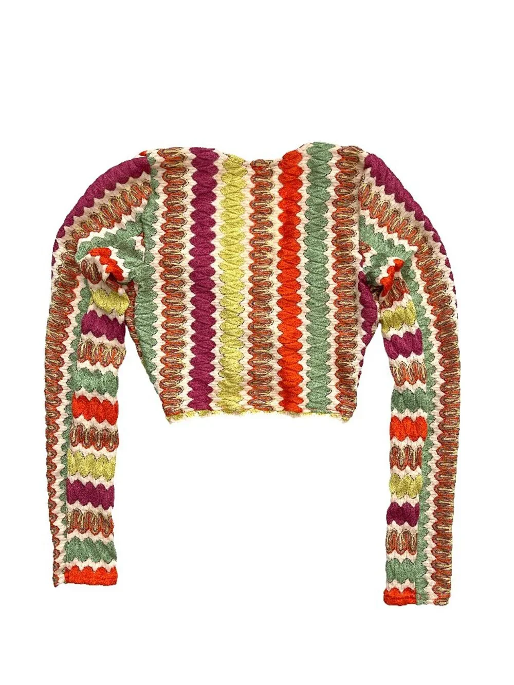 Free People Textured Multicolor Cropped V-Neck Sweater Top S